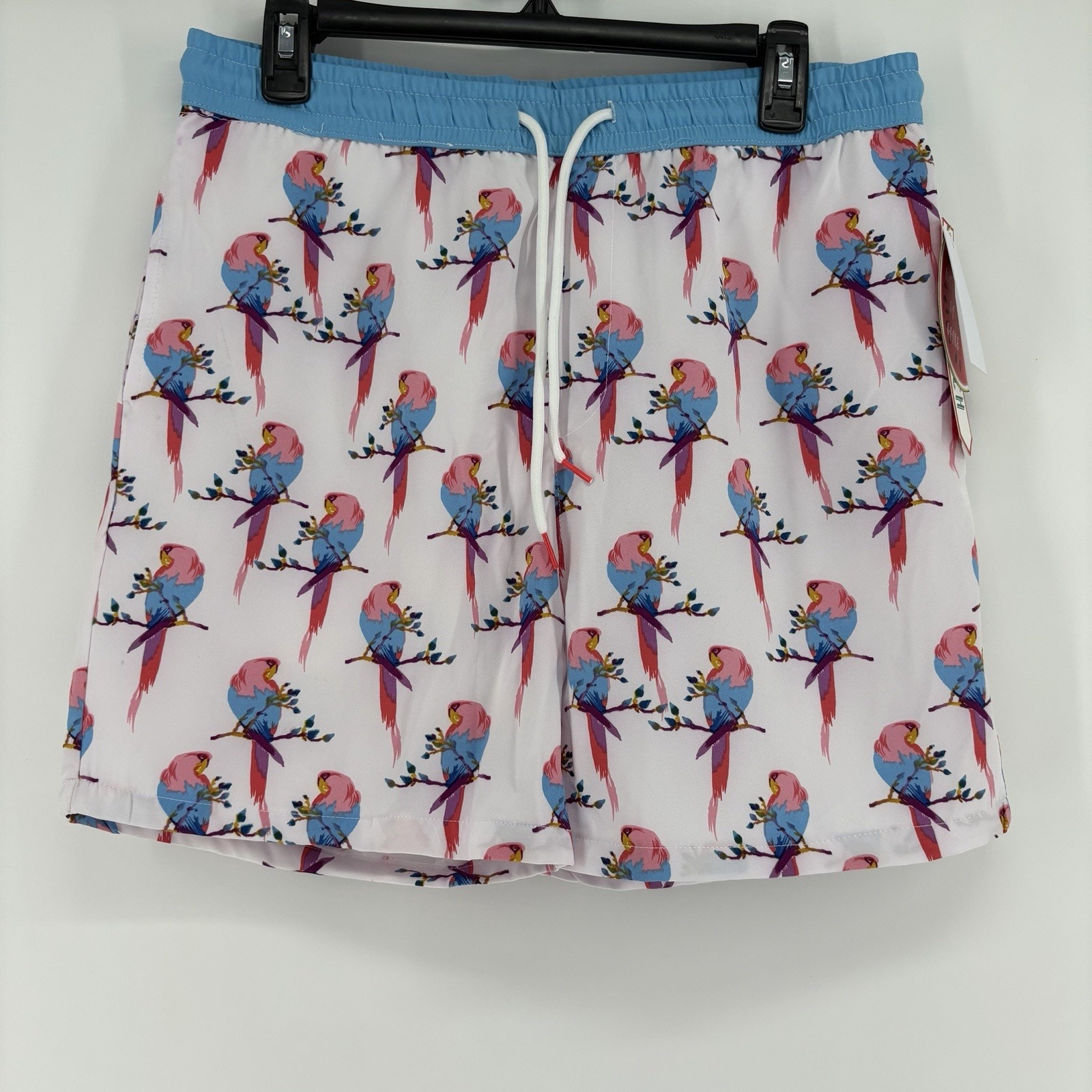 New Public Record Mens Drawstring Swim Shorts Large Parakeet Bird Print